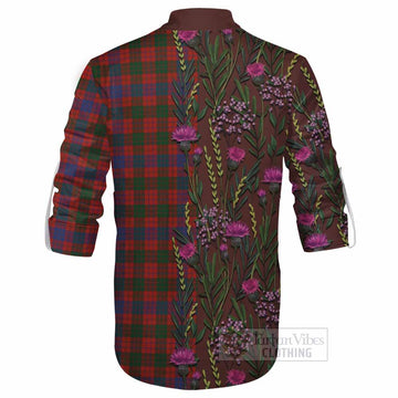 Ross Family Crest Tartan Ghillie Shirt Scottish Thistle Flower Pattern Half Style