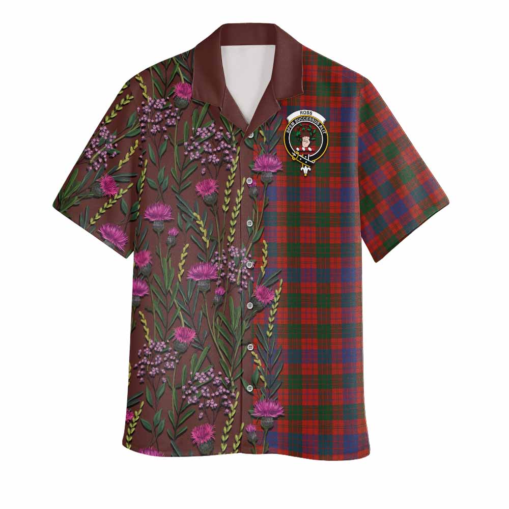 Ross Family Crest Tartan Hawaiian Shirt Scottish Thistle Flower Pattern Half Style - Tartan Vibes Clothing
