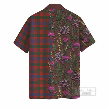 Ross Family Crest Tartan Hawaiian Shirt Scottish Thistle Flower Pattern Half Style