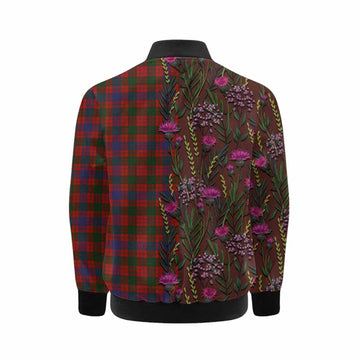 Ross Family Crest Tartan Kid Bomber Jacket Scottish Thistle Flower Pattern Half Style - Tartan Vibes Clothing