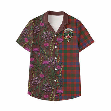 Ross Family Crest Tartan Kid Hawaiian Shirt Scottish Thistle Flower Pattern Half Style - Tartan Vibes Clothing