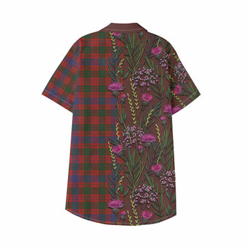 Ross Family Crest Tartan Kid Hawaiian Shirt Scottish Thistle Flower Pattern Half Style - Tartan Vibes Clothing