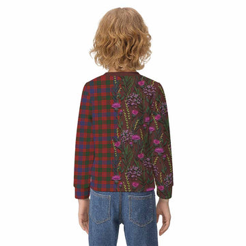 Ross Family Crest Tartan Kid Knitted Sweatshirt Scottish Thistle Flower Pattern Half Style - Tartan Vibes Clothing
