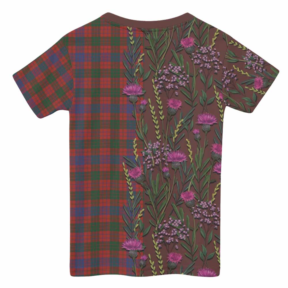Ross Family Crest Tartan Kid T-shirt Scottish Thistle Flower Pattern Half Style - Tartan Vibes Clothing