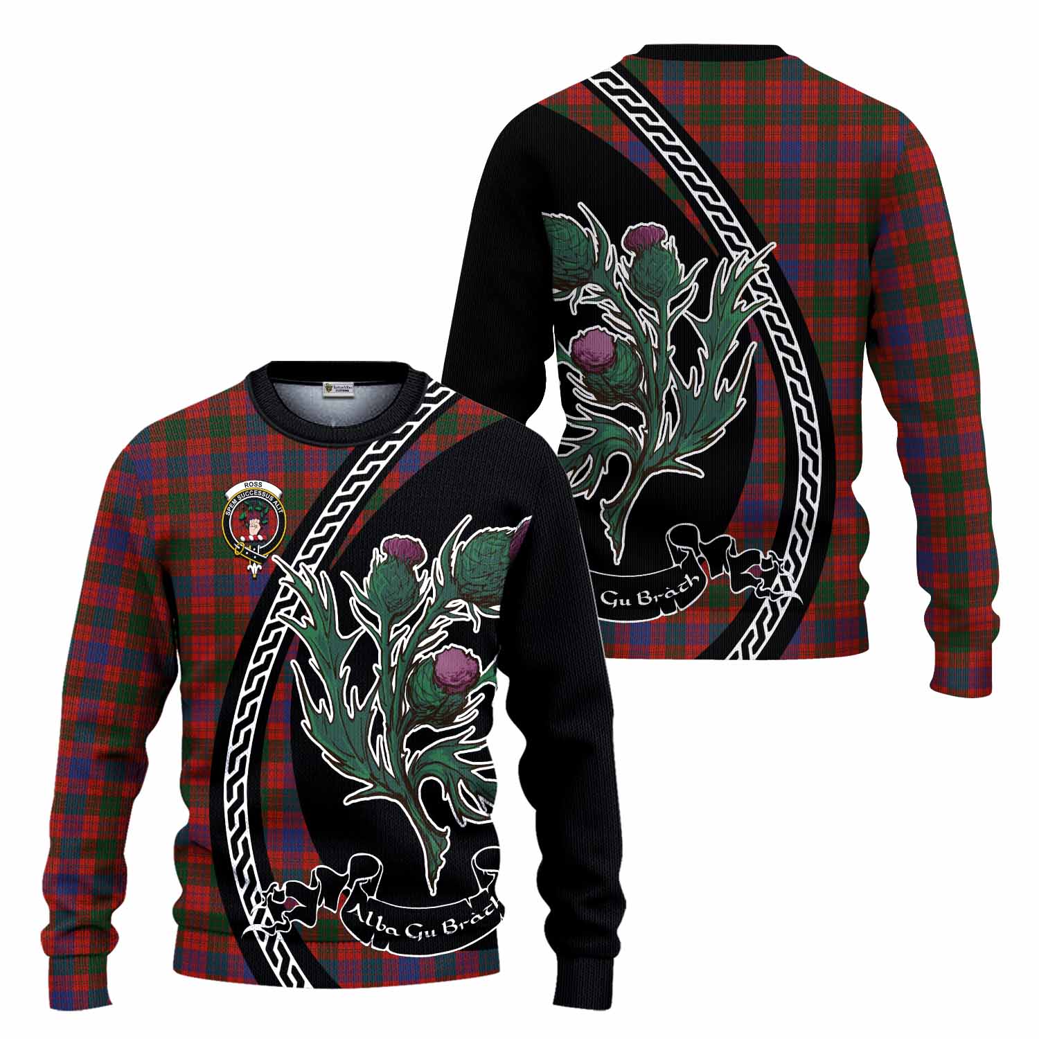 Ross Family Crest Tartan Knitted Sweater Alba Thistle Inspired - Tartan Vibes Clothing