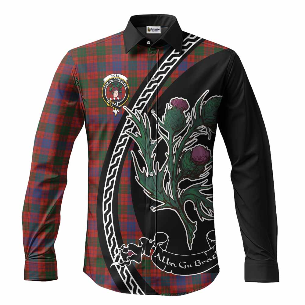 Ross Family Crest Tartan Long Sleeve Button Shirts Alba Thistle Inspired - Tartan Vibes Clothing