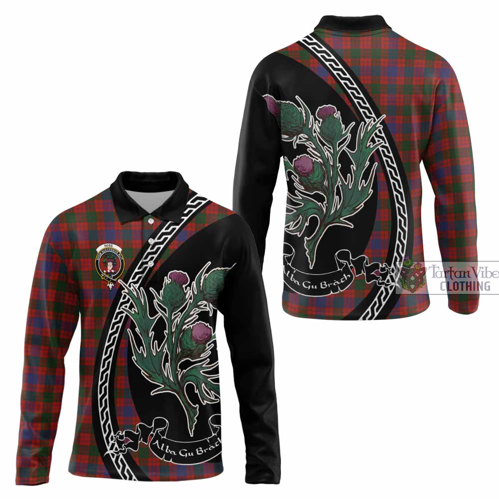 Ross Family Crest Tartan Long Sleeve Polo Shirt Alba Thistle Inspired - Tartan Vibes Clothing