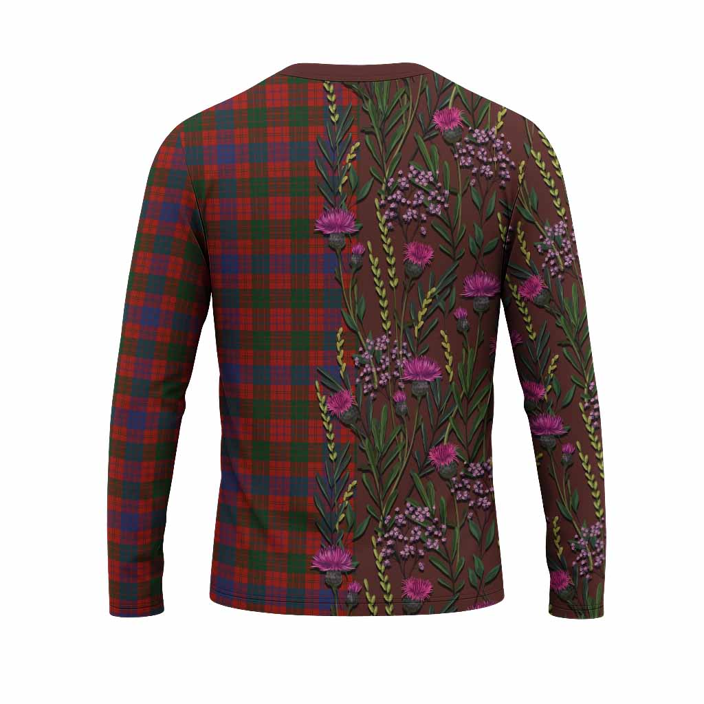 Ross Family Crest Tartan Long Sleeve T-Shirt Scottish Thistle Flower Pattern Half Style - Tartan Vibes Clothing