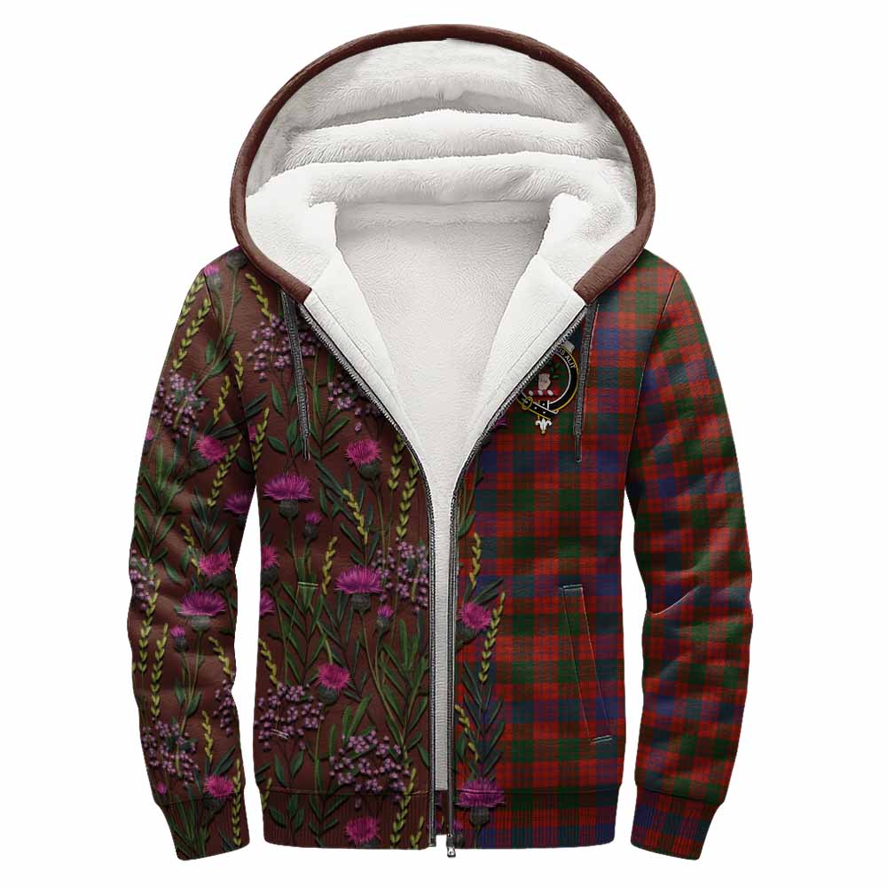 Ross Family Crest Tartan Sherpa Hoodie Scottish Thistle Flower Pattern Half Style - Tartan Vibes Clothing