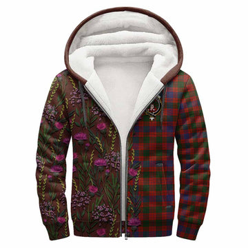 Ross Family Crest Tartan Sherpa Hoodie Scottish Thistle Flower Pattern Half Style