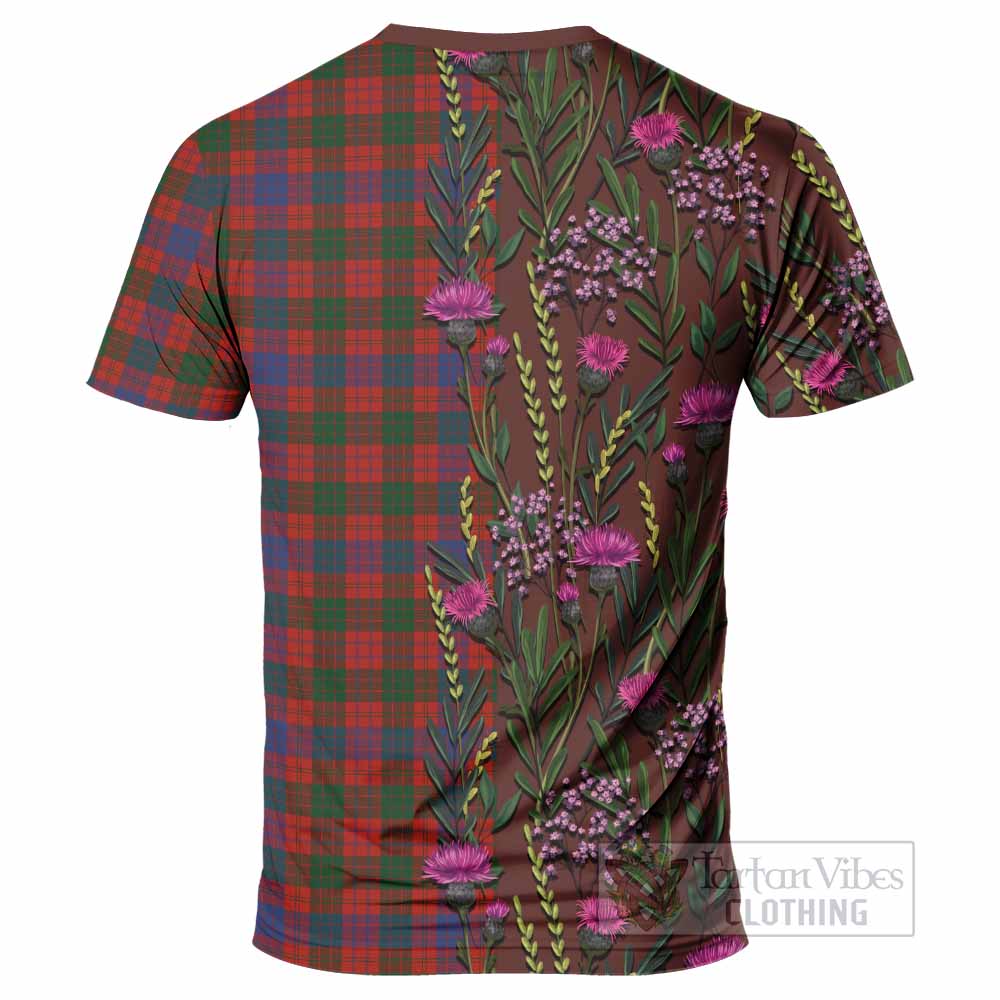 Ross Family Crest Tartan T-Shirt Scottish Thistle Flower Pattern Half Style - Tartan Vibes Clothing