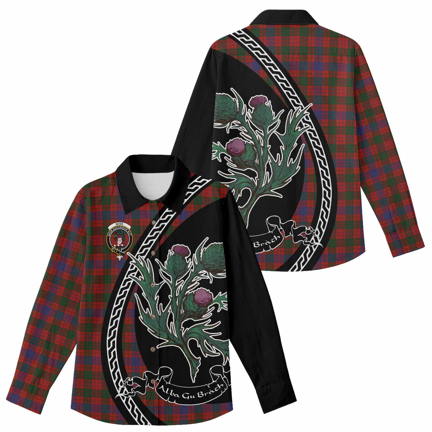 Ross Family Crest Tartan Women Casual Shirt Alba Thistle Inspired - Tartan Vibes Clothing