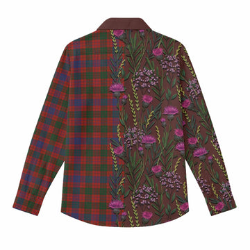 Ross Family Crest Tartan Women Casual Shirt Scottish Thistle Flower Pattern Half Style