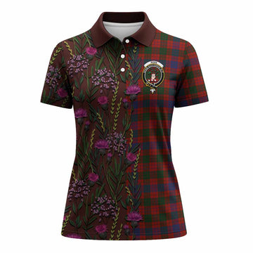 Ross Family Crest Tartan Women Polo Shirt Scottish Thistle Flower Pattern Half Style