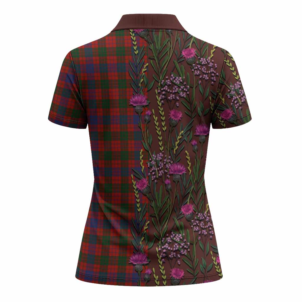 Ross Family Crest Tartan Women Polo Shirt Scottish Thistle Flower Pattern Half Style - Tartan Vibes Clothing