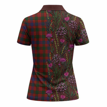 Ross Family Crest Tartan Women Polo Shirt Scottish Thistle Flower Pattern Half Style