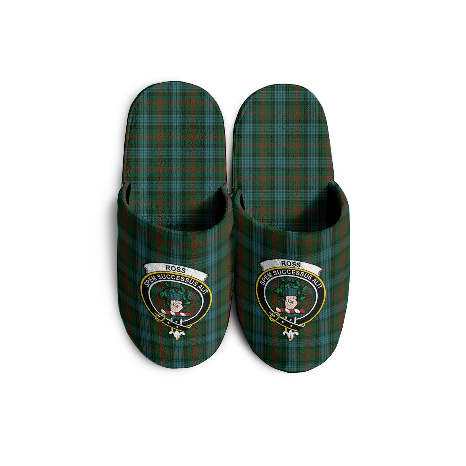 Ross Hunting Tartan Home Slippers with Family Crest - Tartanvibesclothing Shop