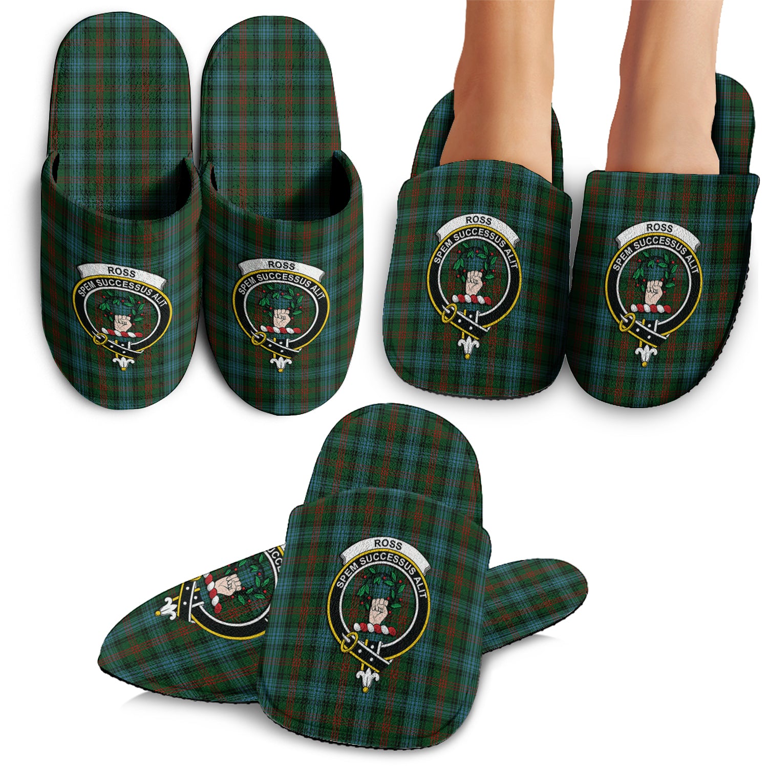 Ross Hunting Tartan Home Slippers with Family Crest - Tartanvibesclothing Shop