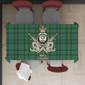 Ross Hunting Ancient Tartan Tablecloth with Clan Crest and the Golden Sword of Courageous Legacy