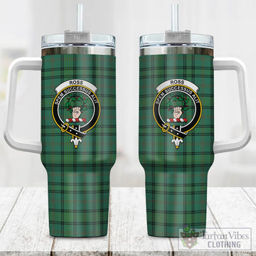 Ross Hunting Ancient Tartan and Family Crest Tumbler with Handle