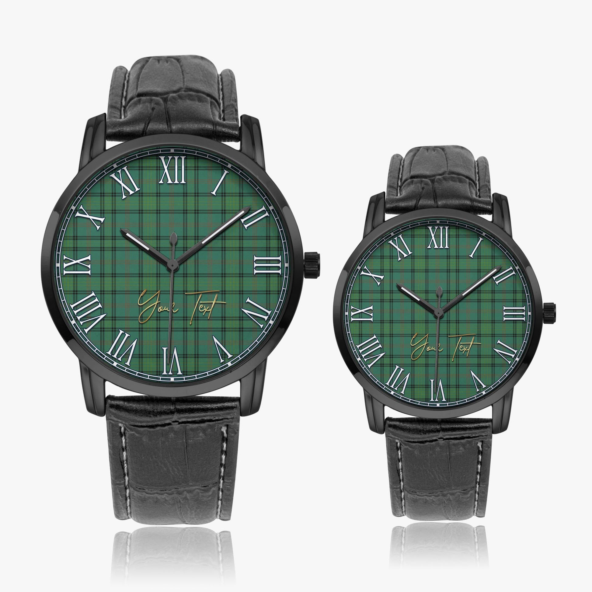 Ross Hunting Ancient Tartan Personalized Your Text Leather Trap Quartz Watch Wide Type Black Case With Black Leather Strap - Tartanvibesclothing