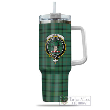 Ross Hunting Ancient Tartan and Family Crest Tumbler with Handle