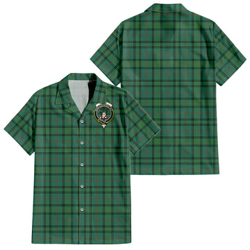 Ross Hunting Ancient Tartan Short Sleeve Button Down Shirt with Family Crest