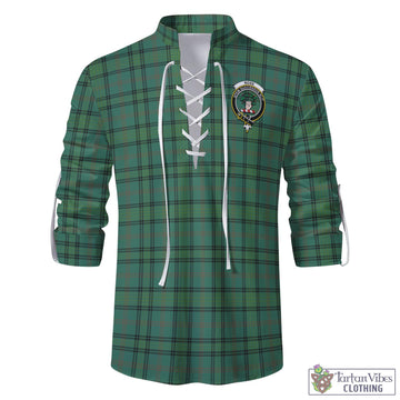 Ross Hunting Ancient Tartan Men's Scottish Traditional Jacobite Ghillie Kilt Shirt with Family Crest