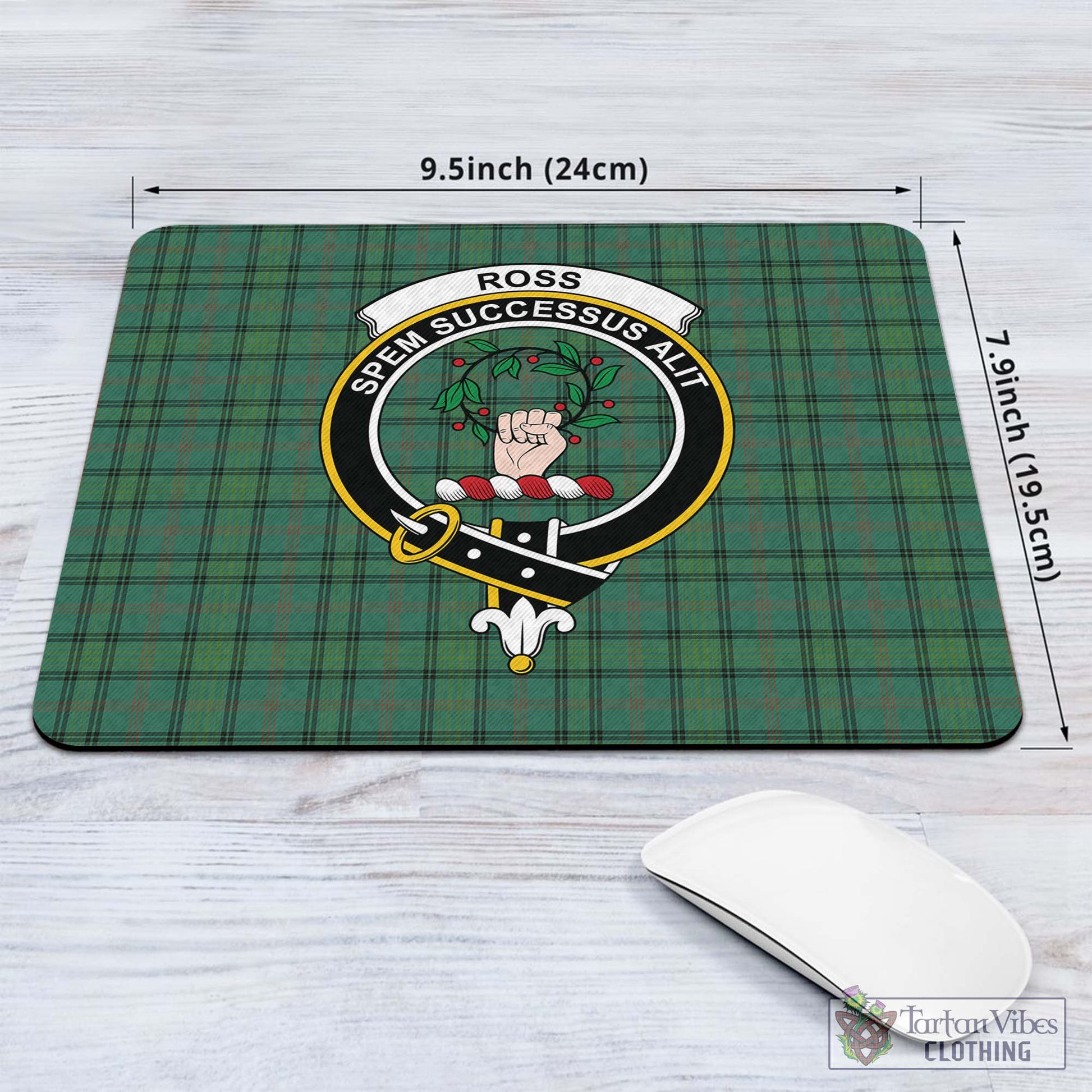 Tartan Vibes Clothing Ross Hunting Ancient Tartan Mouse Pad with Family Crest