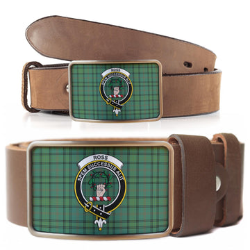 Ross Hunting Ancient Tartan Belt Buckles with Family Crest