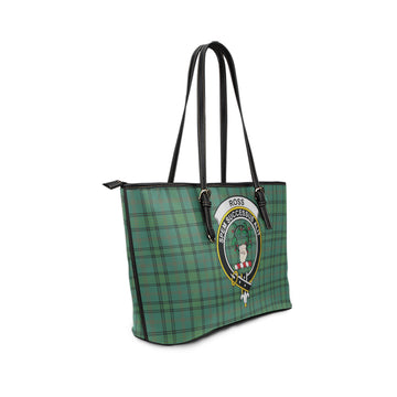 Ross Hunting Ancient Tartan Leather Tote Bag with Family Crest