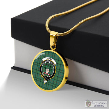 Ross Hunting Ancient Tartan Circle Necklace with Family Crest