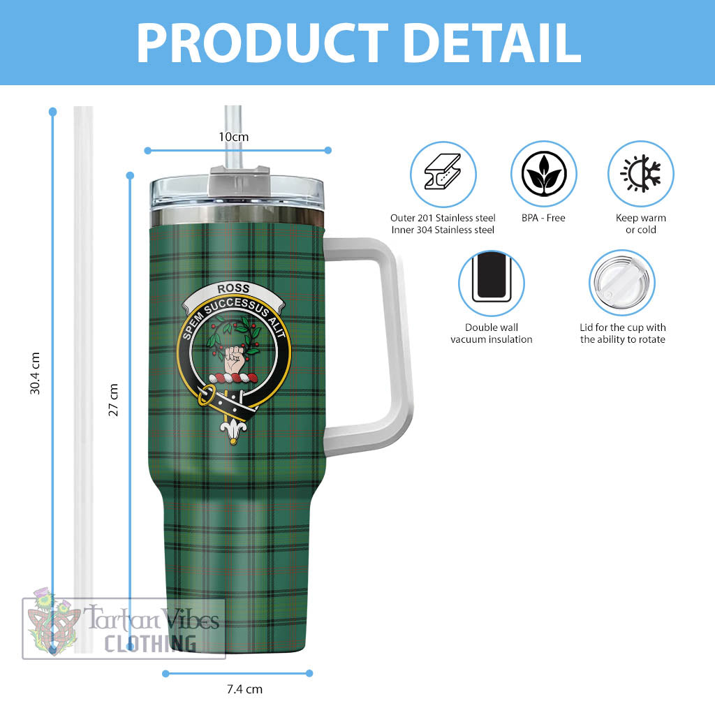 Tartan Vibes Clothing Ross Hunting Ancient Tartan and Family Crest Tumbler with Handle