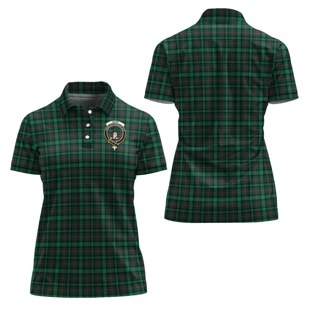 ross-hunting-modern-tartan-polo-shirt-with-family-crest-for-women