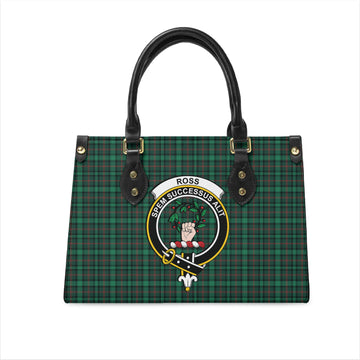 Ross Hunting Modern Tartan Leather Bag with Family Crest