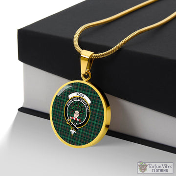 Ross Hunting Modern Tartan Circle Necklace with Family Crest