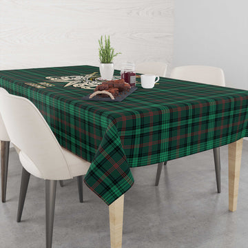 Ross Hunting Modern Tartan Tablecloth with Clan Crest and the Golden Sword of Courageous Legacy