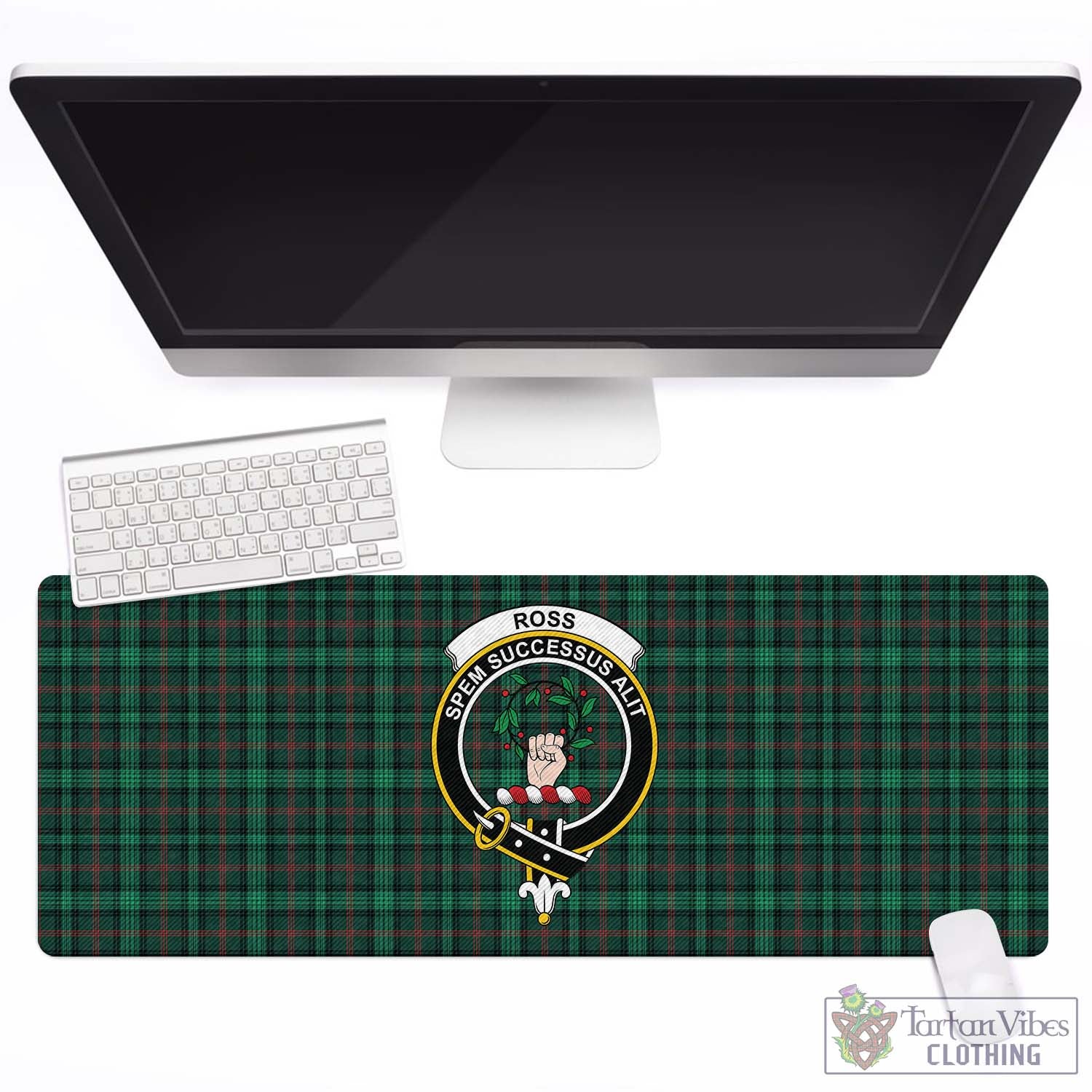 Tartan Vibes Clothing Ross Hunting Modern Tartan Mouse Pad with Family Crest