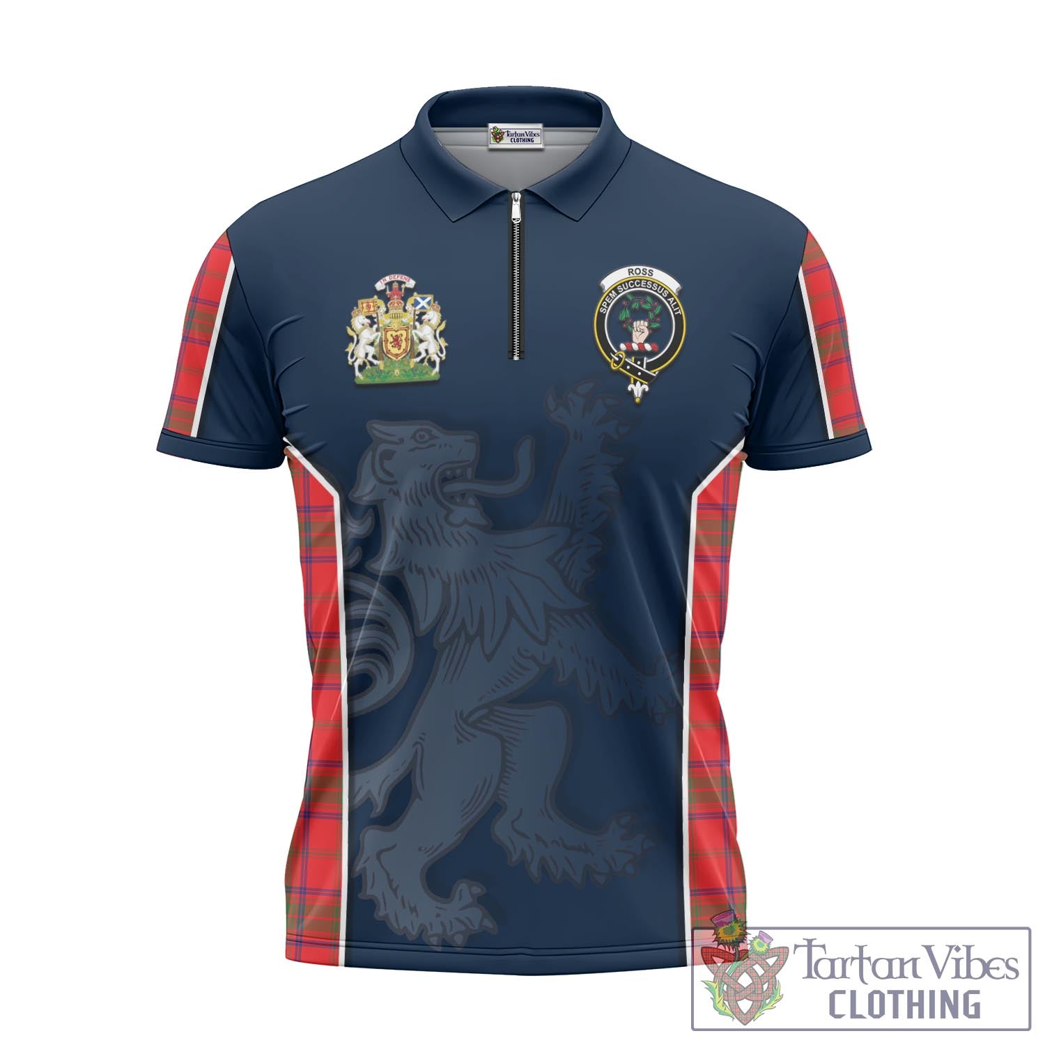 Tartan Vibes Clothing Ross Modern Tartan Zipper Polo Shirt with Family Crest and Lion Rampant Vibes Sport Style