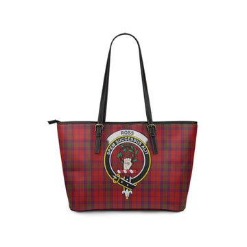 Ross Old Tartan Leather Tote Bag with Family Crest
