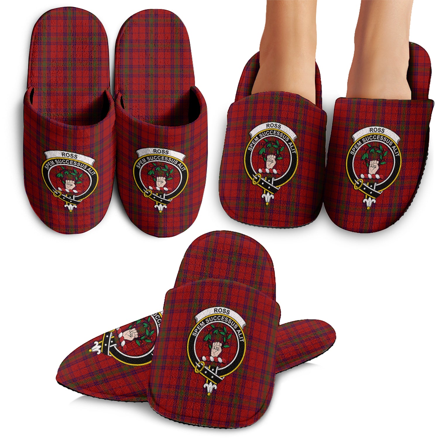 Ross Old Tartan Home Slippers with Family Crest - Tartanvibesclothing Shop