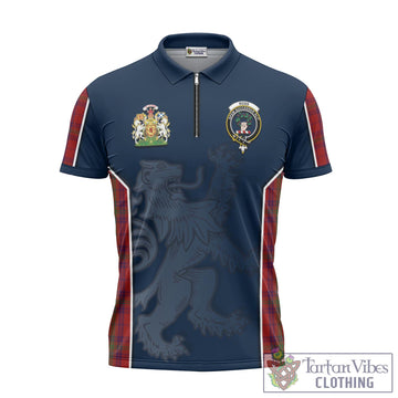 Ross Old Tartan Zipper Polo Shirt with Family Crest and Lion Rampant Vibes Sport Style