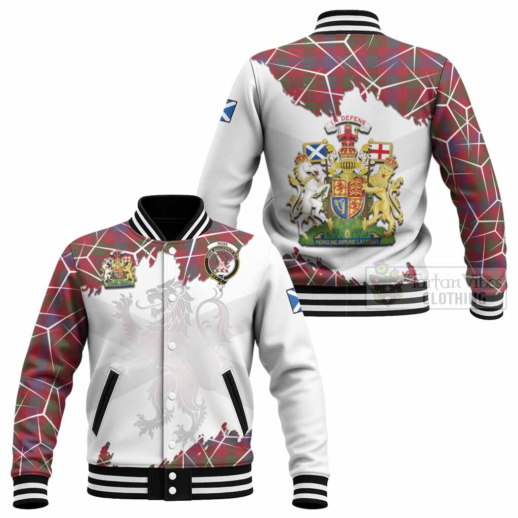 Ross Tartan Baseball Jacket with Family Crest and Lion Rampant Grunge Style