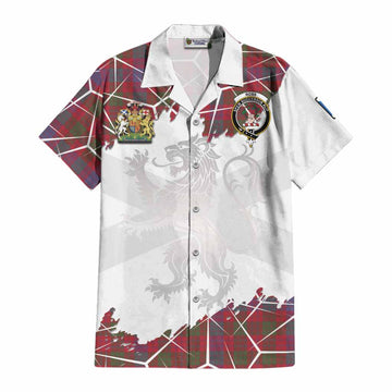 Ross Tartan Cotton Hawaiian Shirt with Family Crest and Lion Rampant Grunge Style