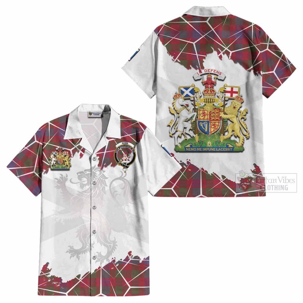 Ross Tartan Cotton Hawaiian Shirt with Family Crest and Lion Rampant Grunge Style