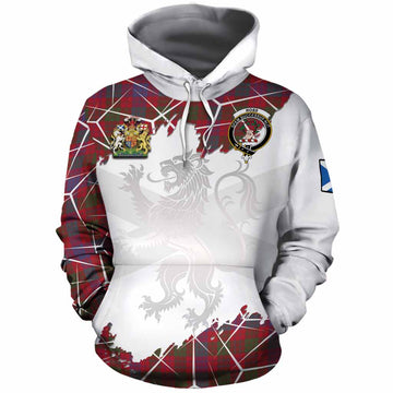 Ross Tartan Cotton Hoodie with Family Crest and Lion Rampant Grunge Style