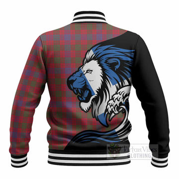 Ross Tartan Crest Baseball Jacket Scottish Golden Lions Wave Flow