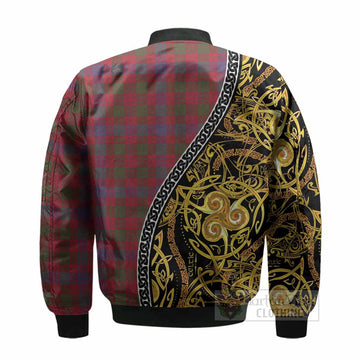 Ross Tartan Crest Bomber Jacket Celtic Knot and Triple Trickle Spiral Symbols