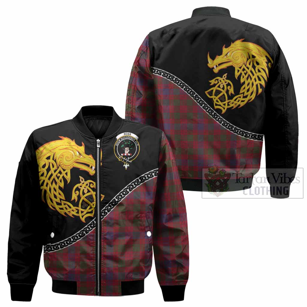 Ross Tartan Crest Bomber Jacket Legendary Dragon Knot Half Style