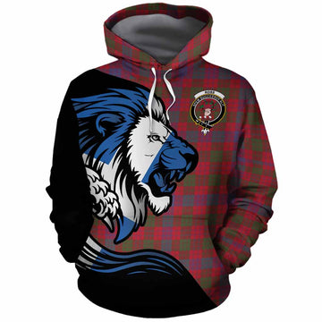 Ross Tartan Crest Cotton Hoodie Scottish Golden Lions Wave Flow